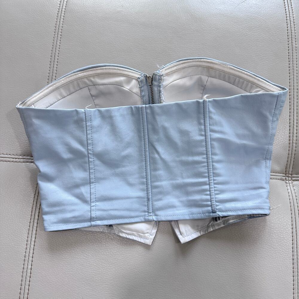 Superdown Women's S Light Blue Bustier Zipper Front Top - Picture 2 of 8